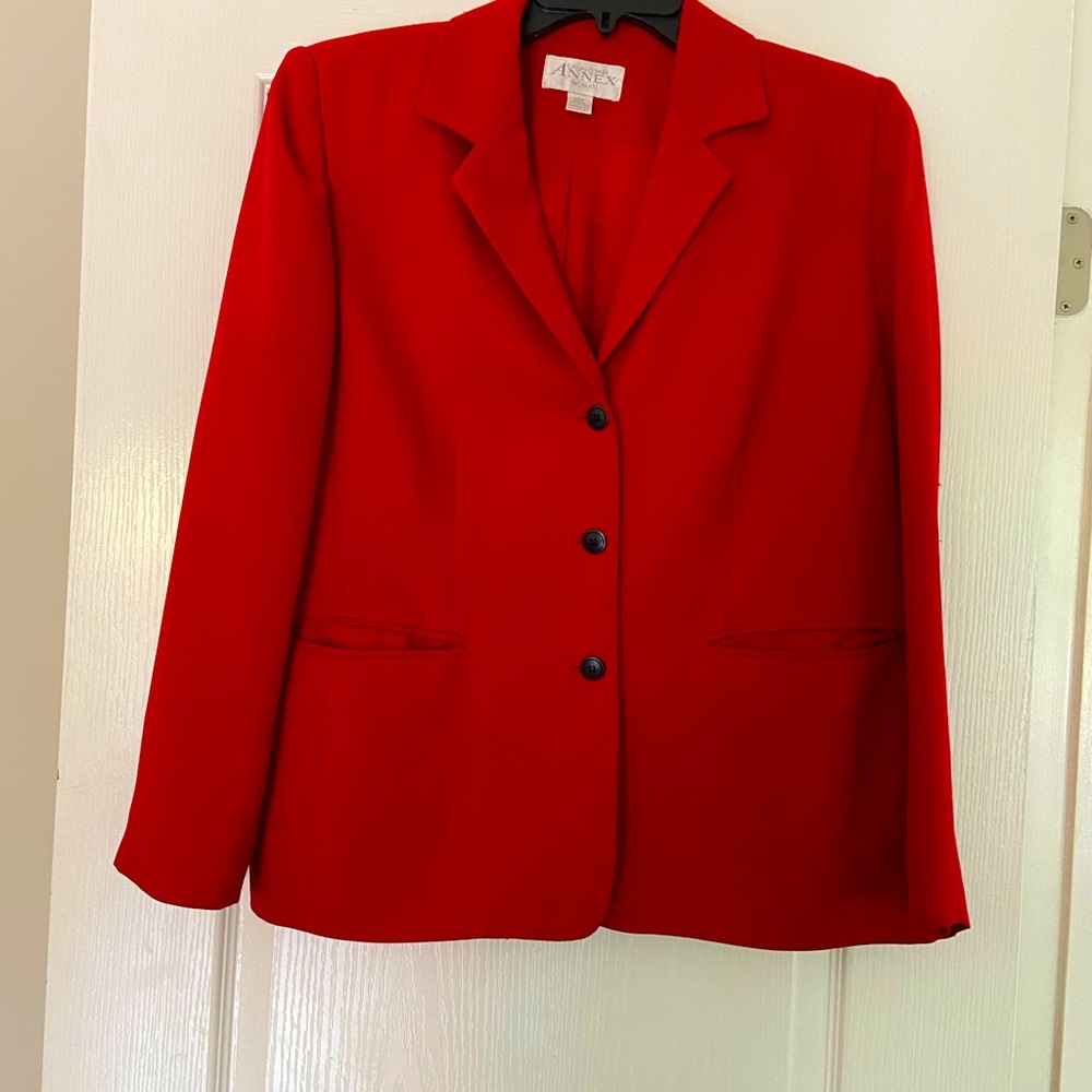 Red blazer.  Classic styling, so many options